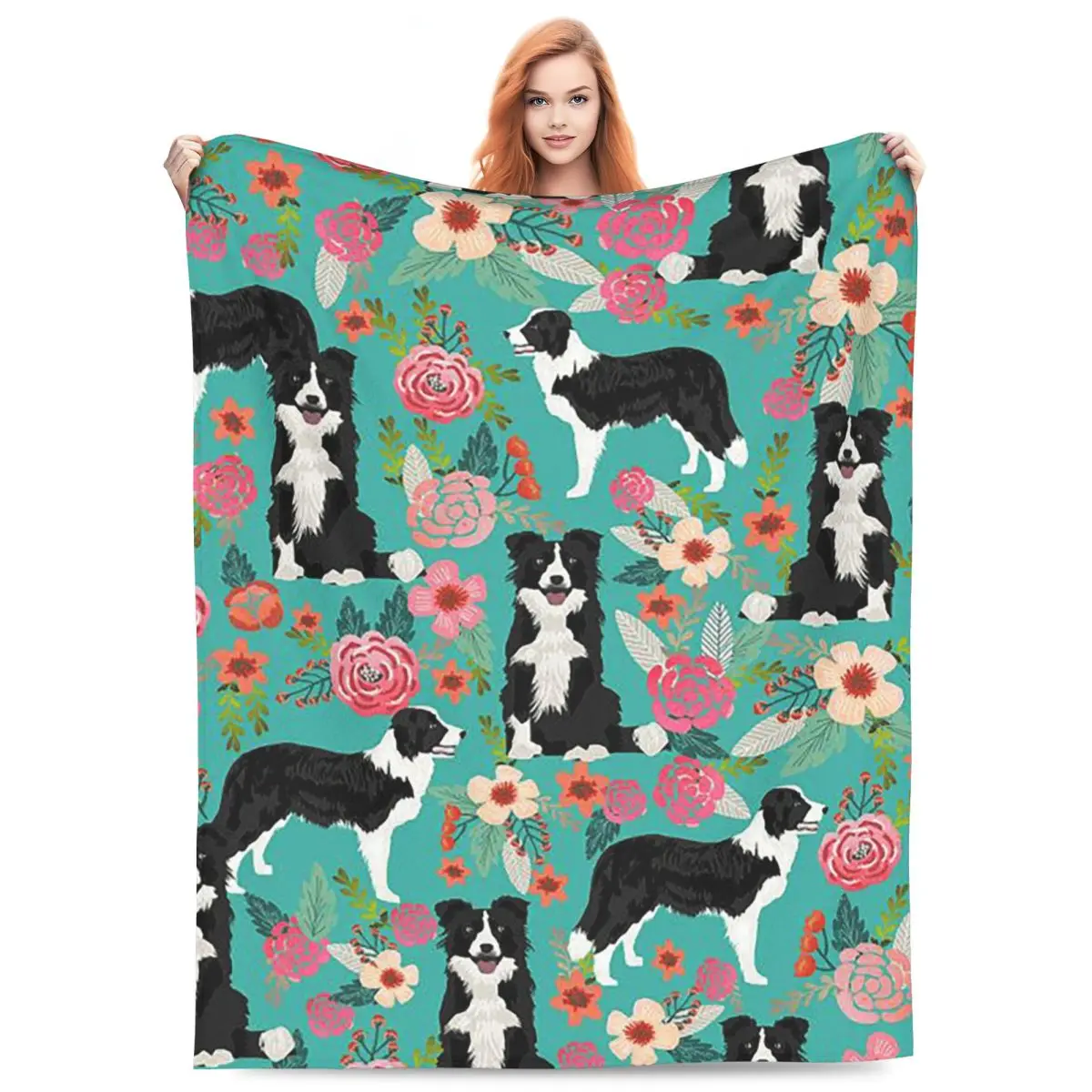 Border Collie Dog Pattern Blankets Flannel Sofa Throw Blanket Multi-function for Home Bedroom Travel Throws Bedspread Quilt