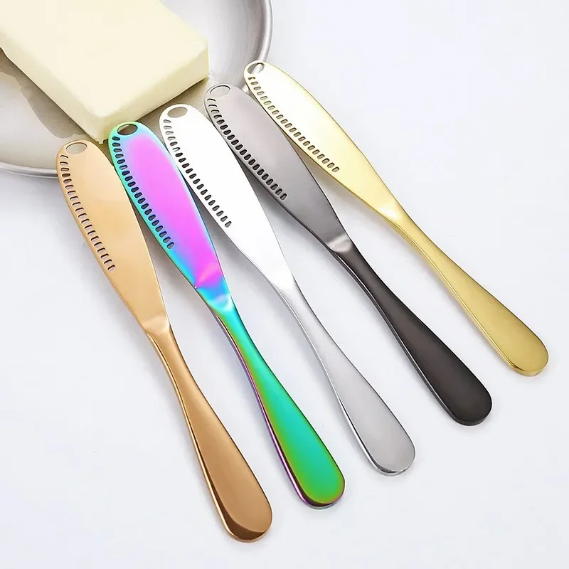 1PC Butter Knife Holes Cheese Dessert Knife Stainless Steel Jam Knife Cutlery Toast Wipe Cream Bread Cheese Cutter Kitchen Tools