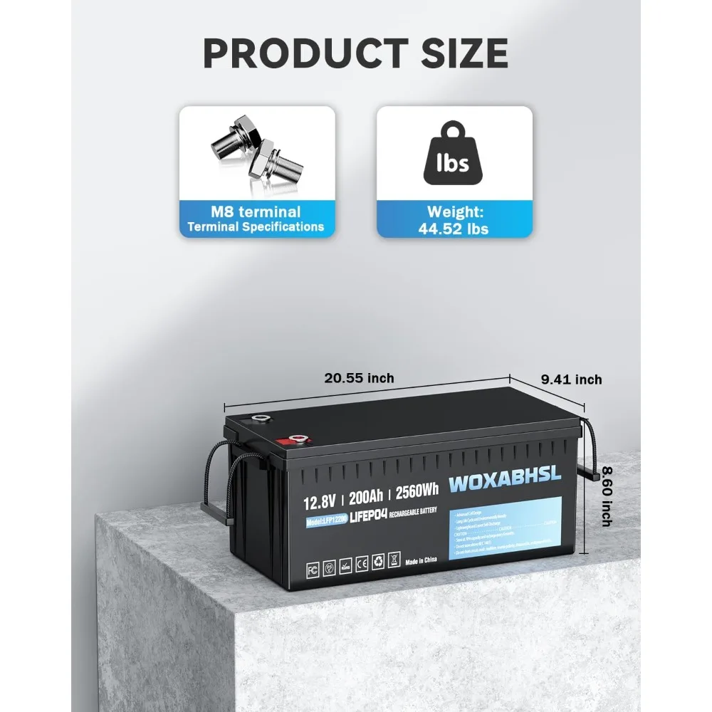 Bateria LiFePO4 de 12V 200Ah, BMS integrado, mais de 4000 ciclos, perfeita para motores de pesca, barco, marinho, Rv, solar, energia de emergência