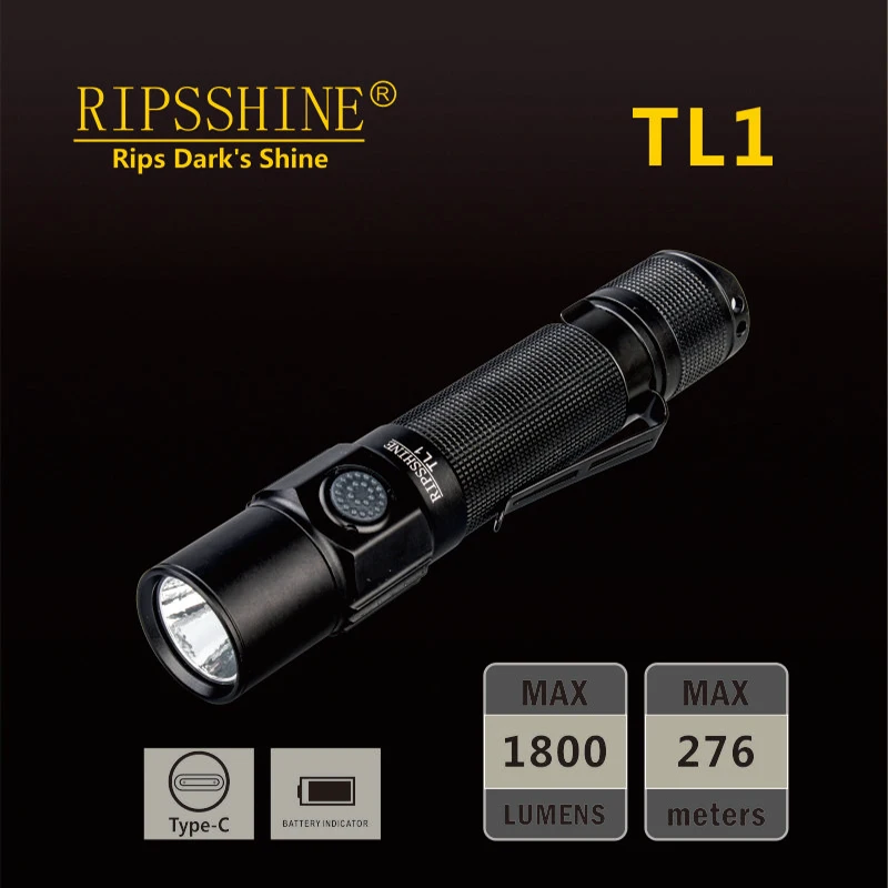 

Ripsshine TL1 Tactical Led Flashlights 1800 Lumen Powerful Type C USB Rechargeable 18650 Torch Lamps High Power Light