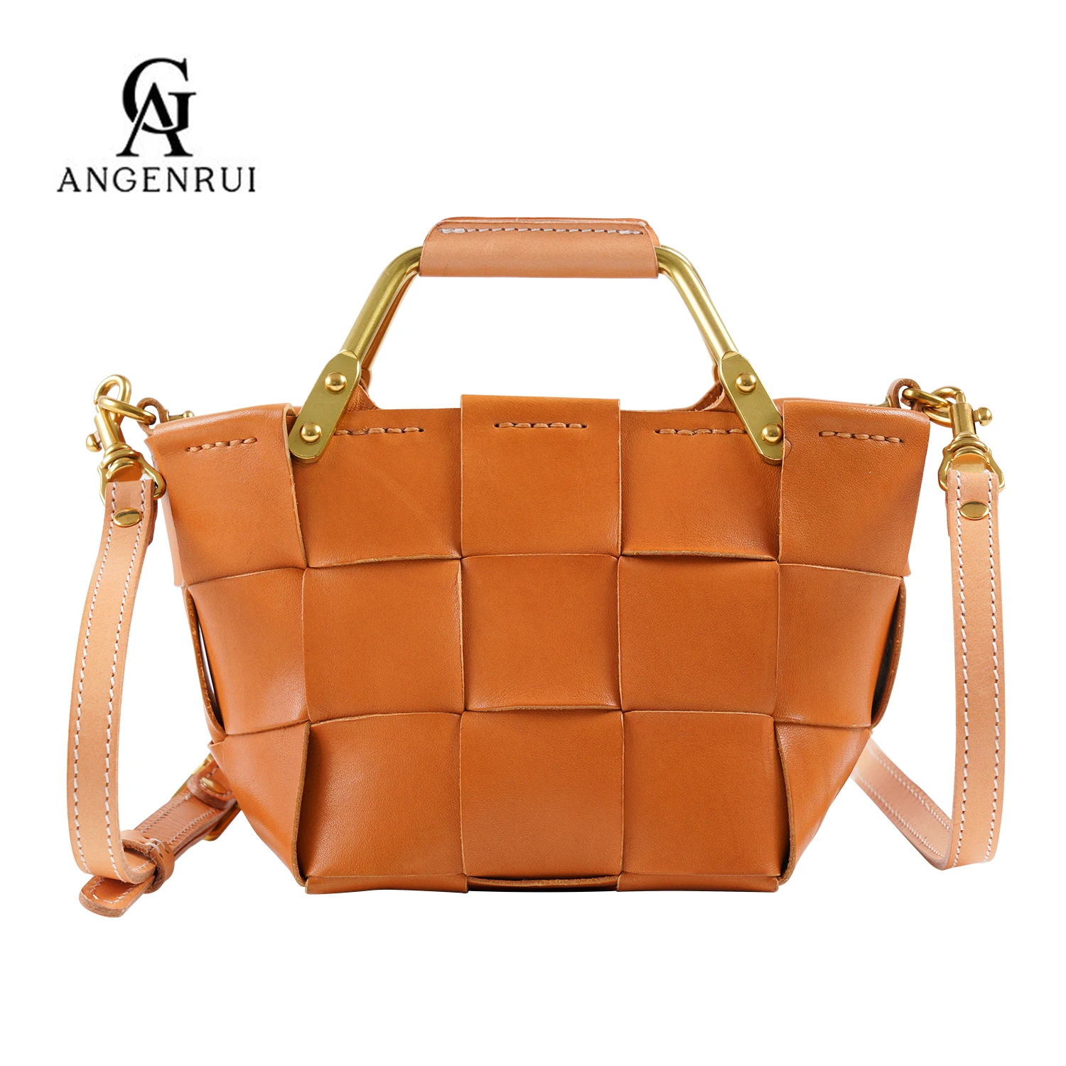 ANGENGRUI•Luxury Genuine Leather Handmade Women\'s Bag Woven Basket Tote Bag Fashion Messenger Bag