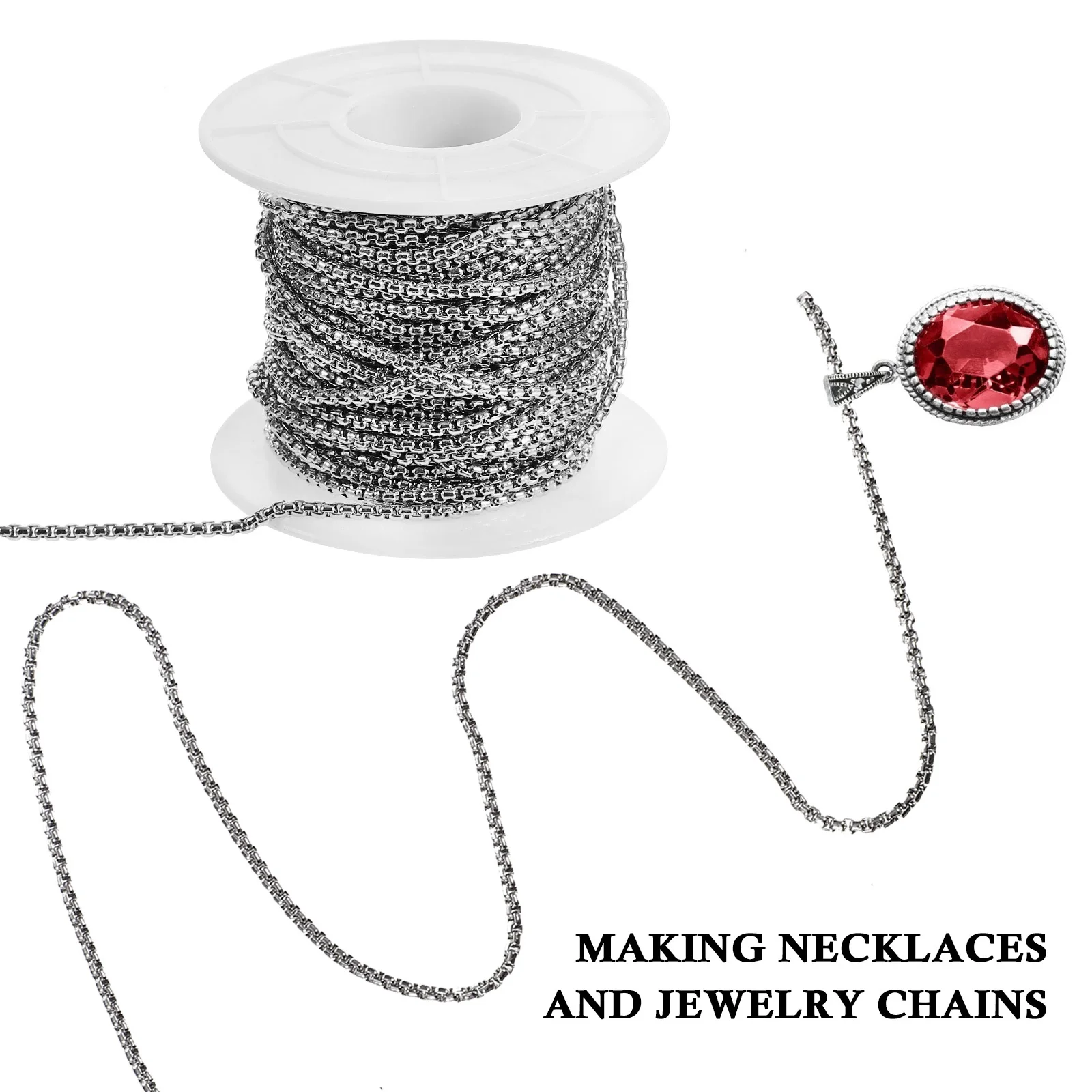 1 Roll 10 Yards Stainless Steel Pearl Square Bead 2Mm Diy Jewelry Making Craft For Necklace Bracelet Keychain Dog Tag Sweater