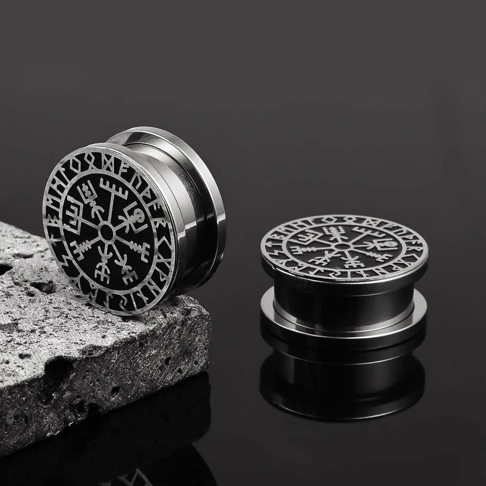 Doearko 2PCS Stainless Steel New Arrival Rune Ear Gauges Tunnels Expander Piercing Men Women Body Jewelry Plugs Stretcher