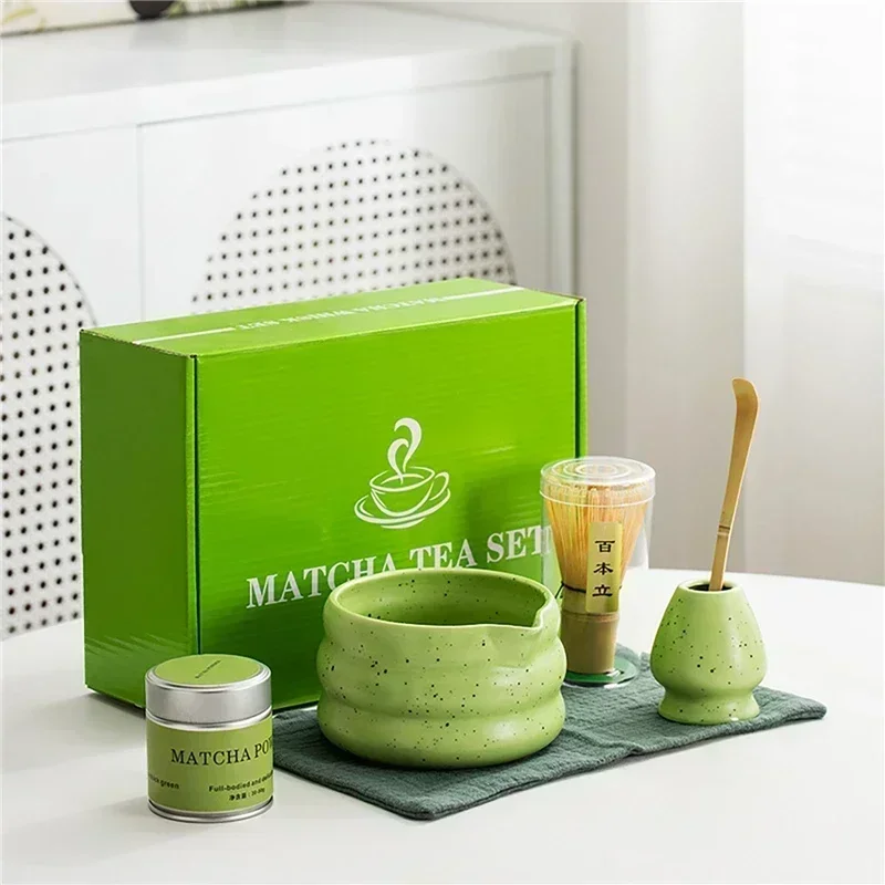 4/5/6/7/8PCS Ceramic Matcha Tea Set Bamboo Brush Ceramic Tea Bowl Composition Chinese Traditional Handmade Matcha Tea Tool