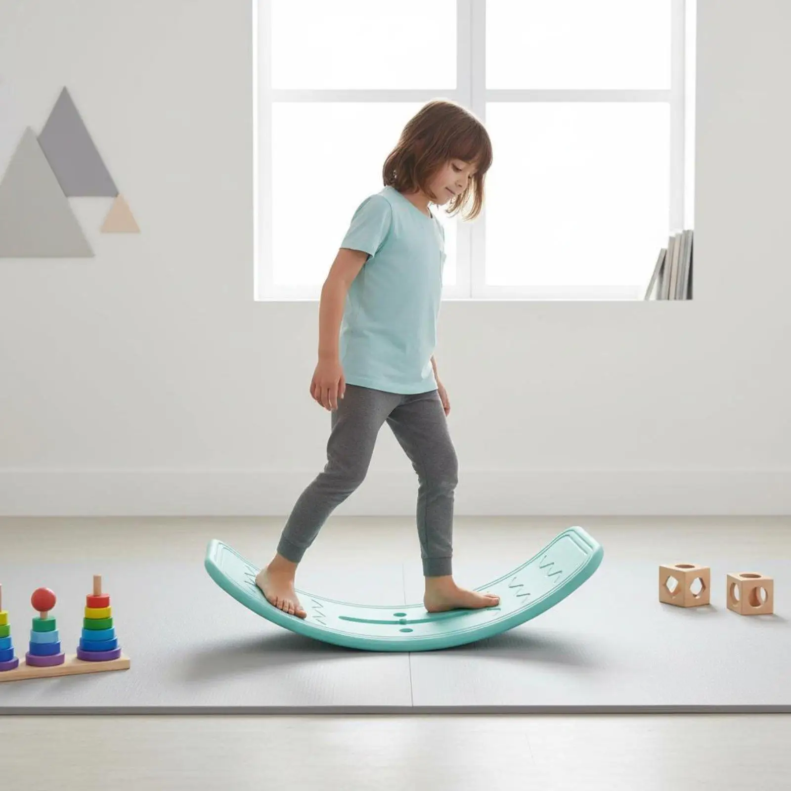 Child Balance Board Multi Purpose Body Balancer Curved Rocker Board Sensory Integration Gym Equipment for Kids and Adults