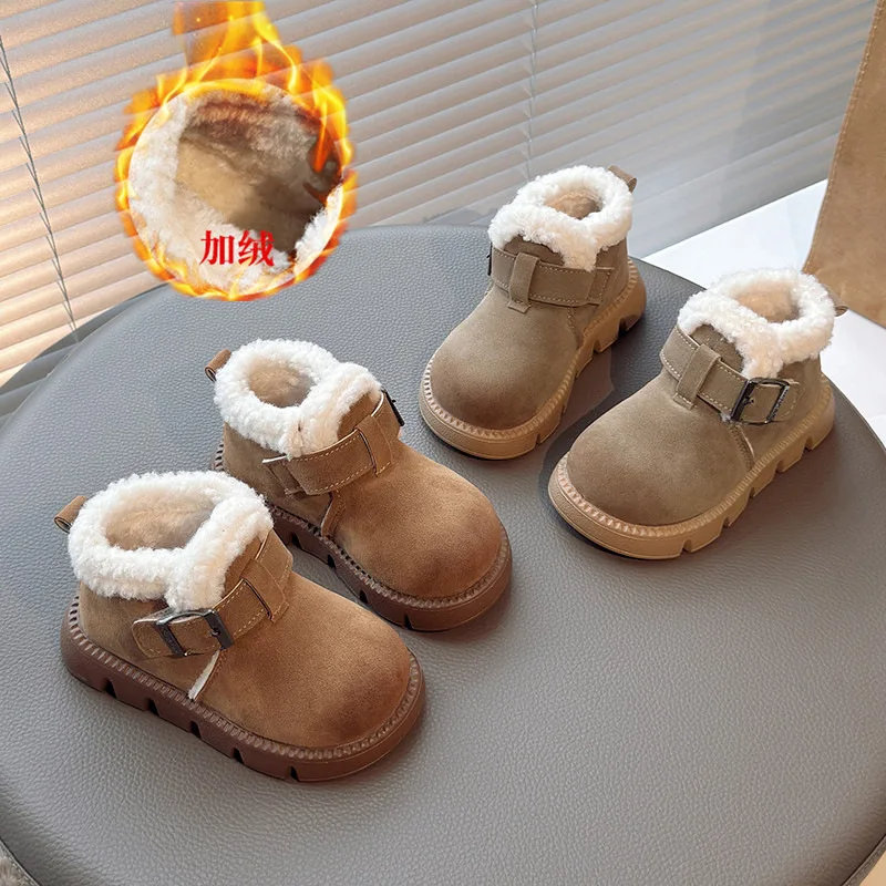 Zapatillas Hombre 2025 Winter New Kids Snow Boots Comfort Anti Slip Girls Thick Bottom Ankle Boots Retro Versatile Child Sneaker