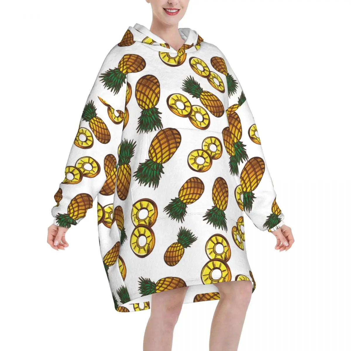 Pineapples Cover Wearable Blanket Hoodie Oversized Hooded Blankets for Women Soft Warm Cozy Flannel Fleece Pullover Sweatshirt