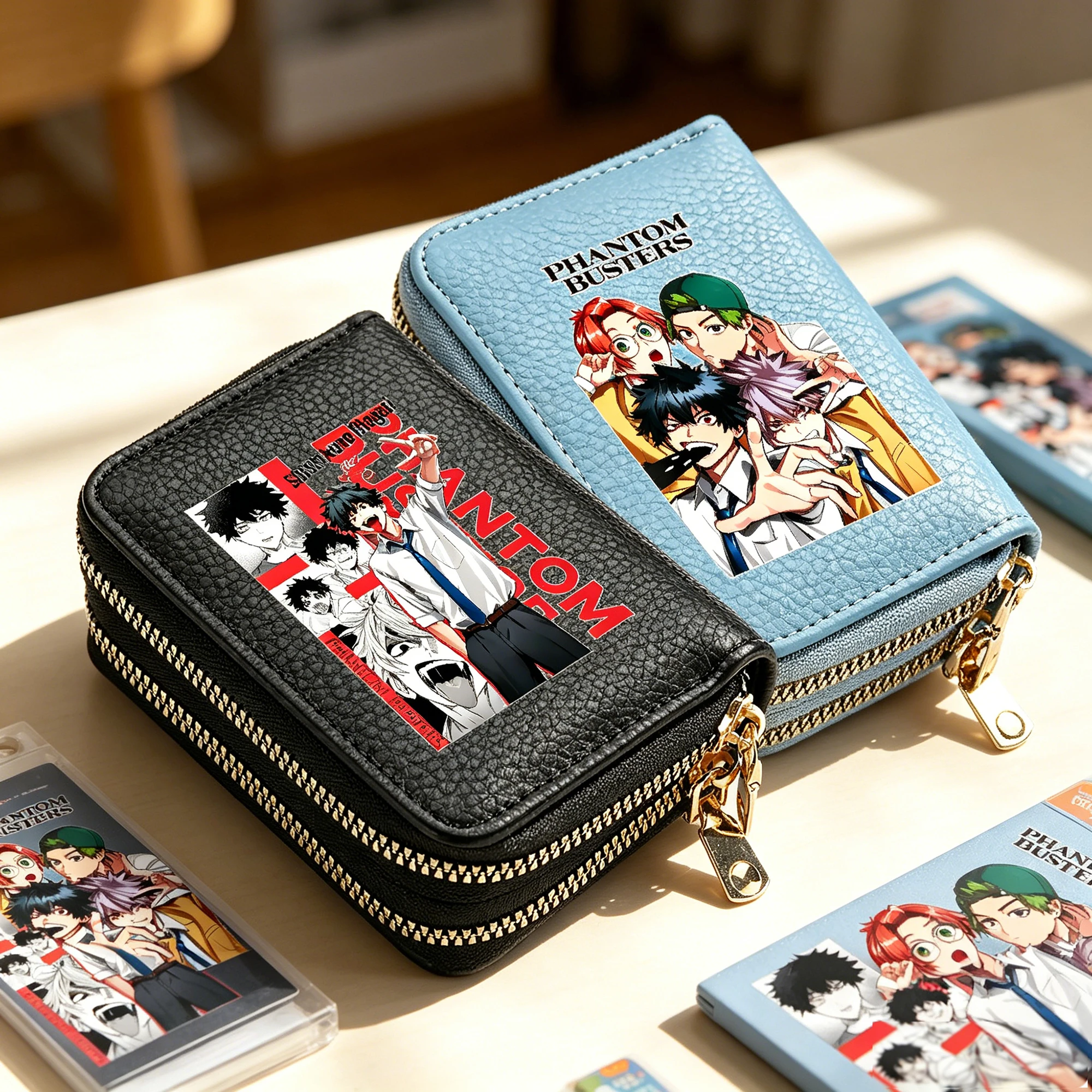 Anime Phantom Busters Girls Cute Short Wallets Double Zipper Cartoon Design Card Holders Coin Purses Small Money Cash Clutch Bag