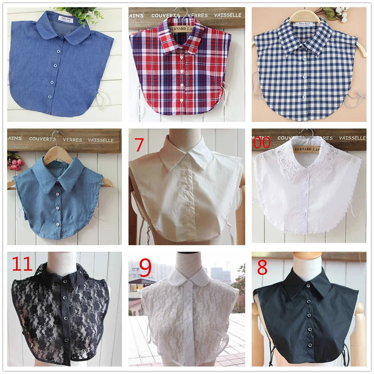 

Cotton Fake Collar Detachable Dickey Lace Collar Blouse Half Shirts Peter Pan Faux False Collar for Women & Girls Favors