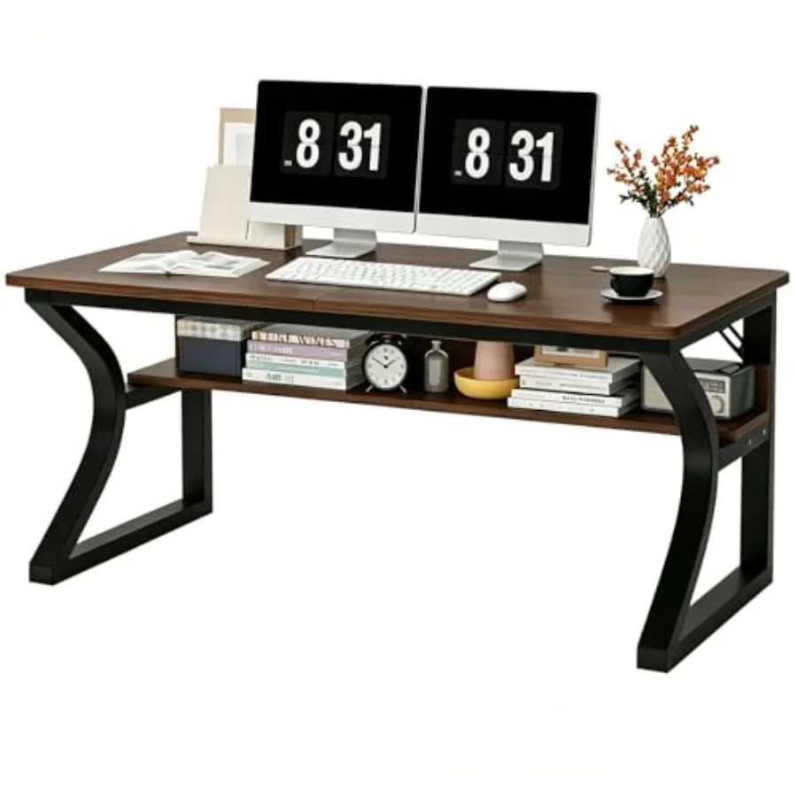 47 X 23.6'' Computer Desk, Home Office Desks w/Shelf Storage, Computer Desk w/Metal Frame, Cable Management, Study Student Desk