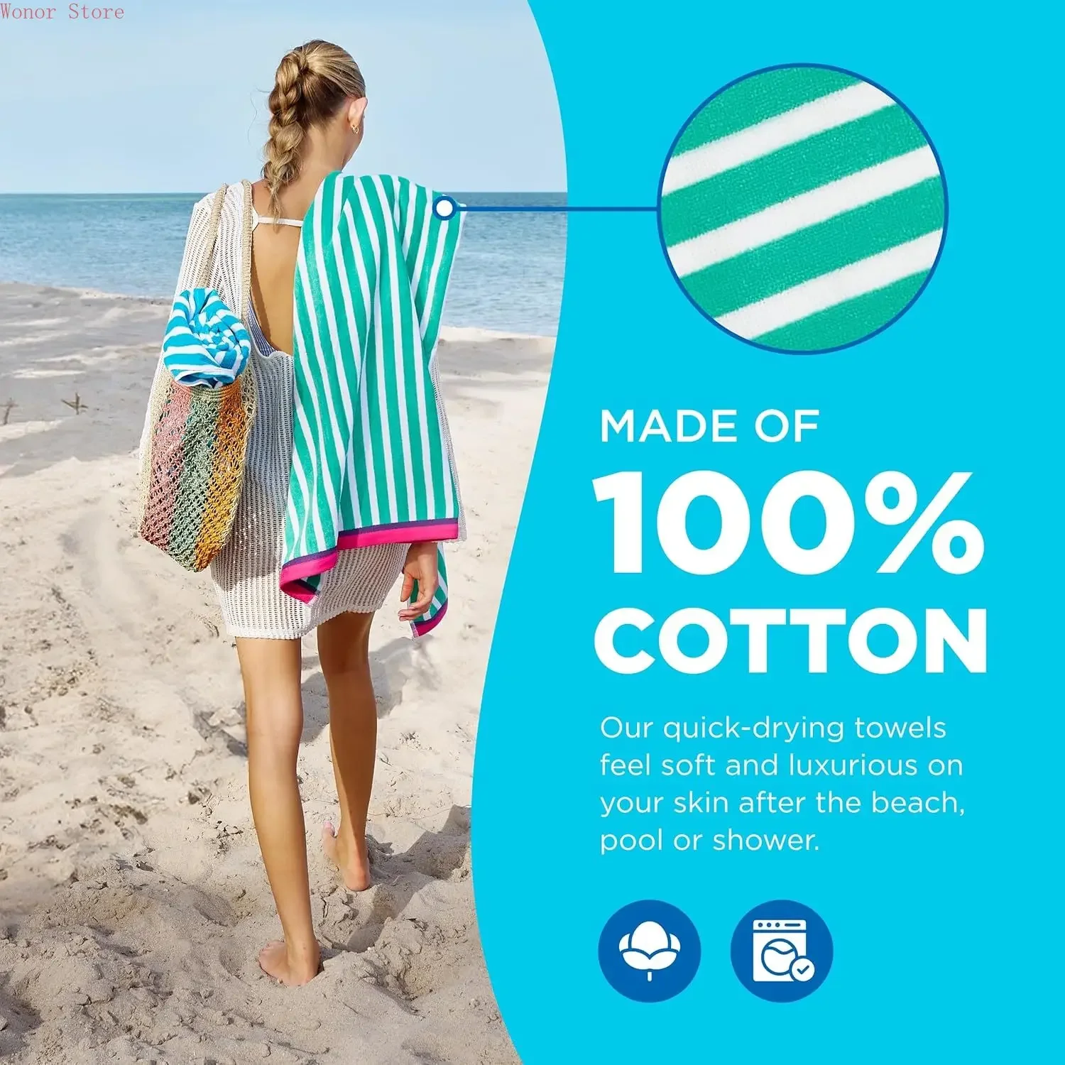 

Colorful Racing Striped Beach & Pool Towel - Extra Large Beach Towel - Soft & Absorbent 100% Cotton Towels - Assorted Colors
