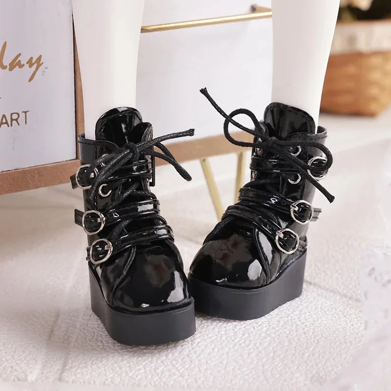 أحذية BJD 1/4 جسم حول إكسسوارات الدمية ذات الجزء العلوي العالي والمنخفضة من الجلد الأسود