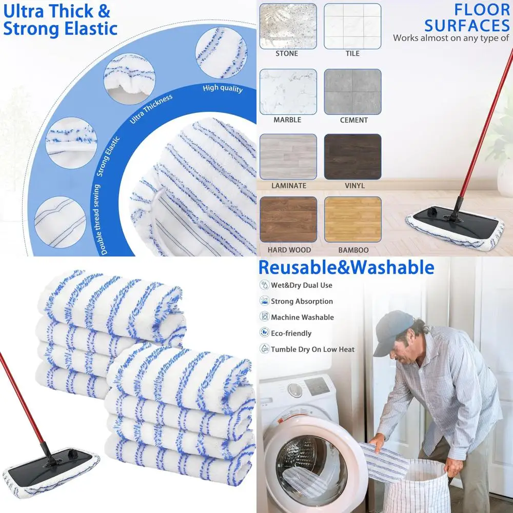 

8-Pack Microfiber Mop Heads for Cedar Hardwood Floors - Ultra-Fine Fiber Refills, Wet & Dry Use, 15x8 Inch