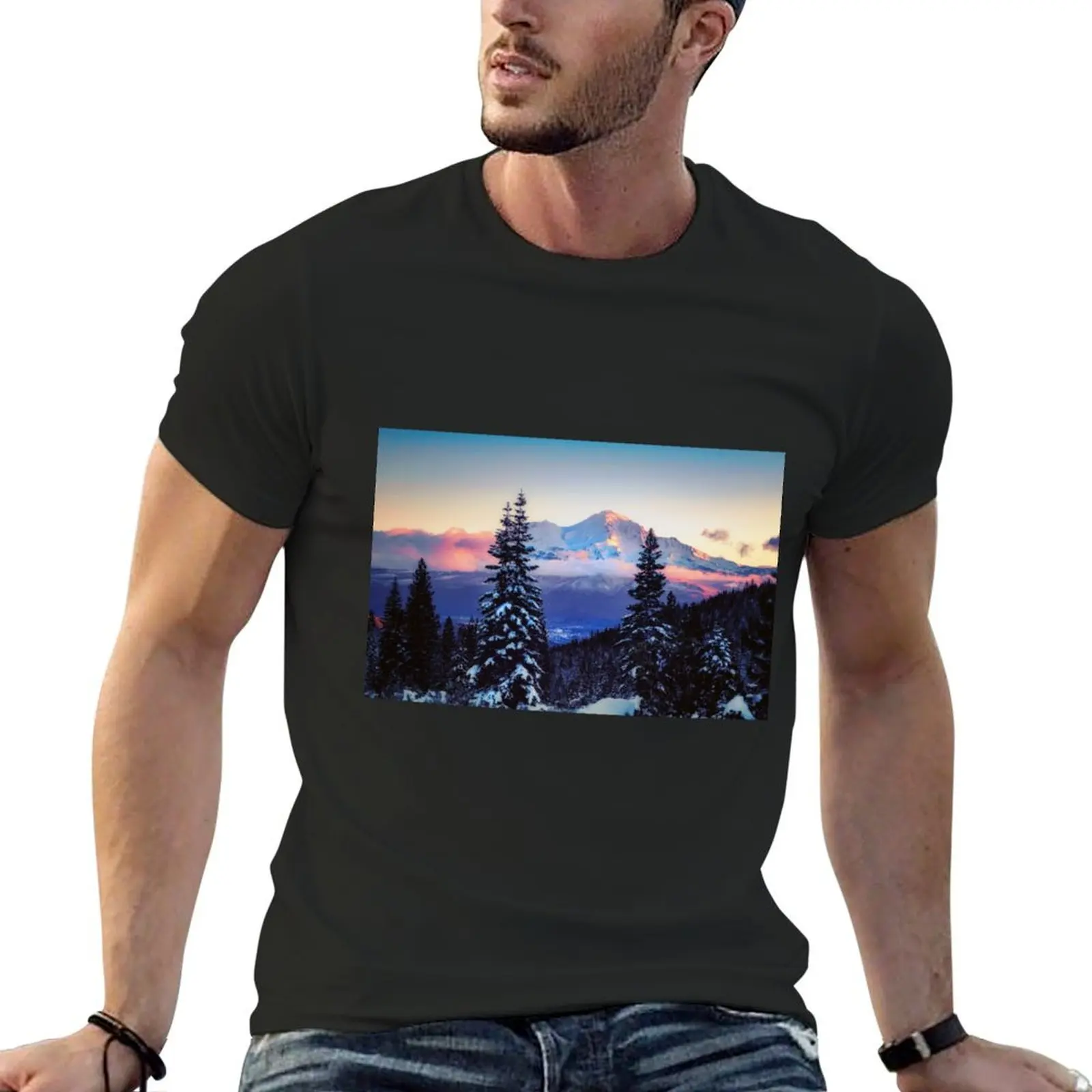 A Glimpse of Mt. Shasta City and Mount Shasta T-Shirt vintage graphic tee cute tops clothing for men