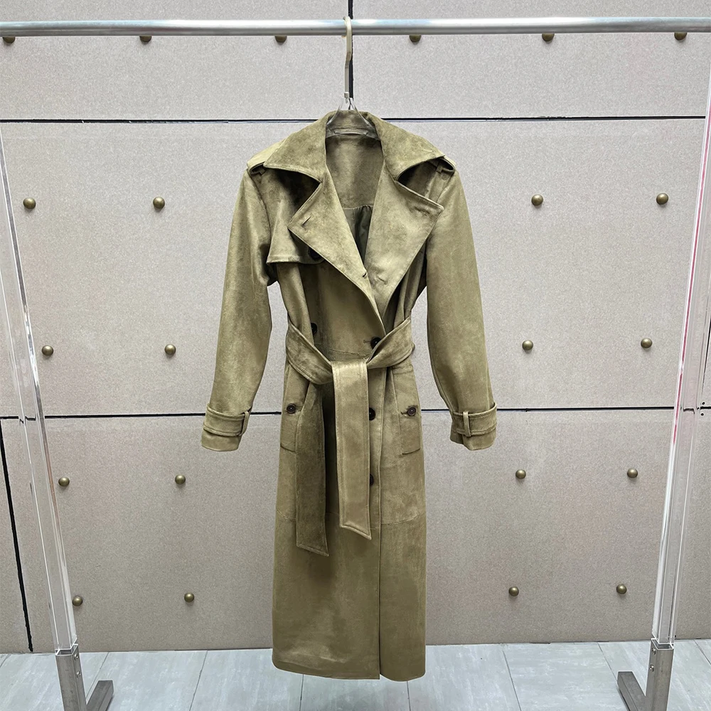 

Женский Тренч на шнуровке в стиле ретро с воротником-стойкой, ветрозащитная элегантная длинная куртка для поездок на работу, 2026, ранняя весна, новинка Y2K