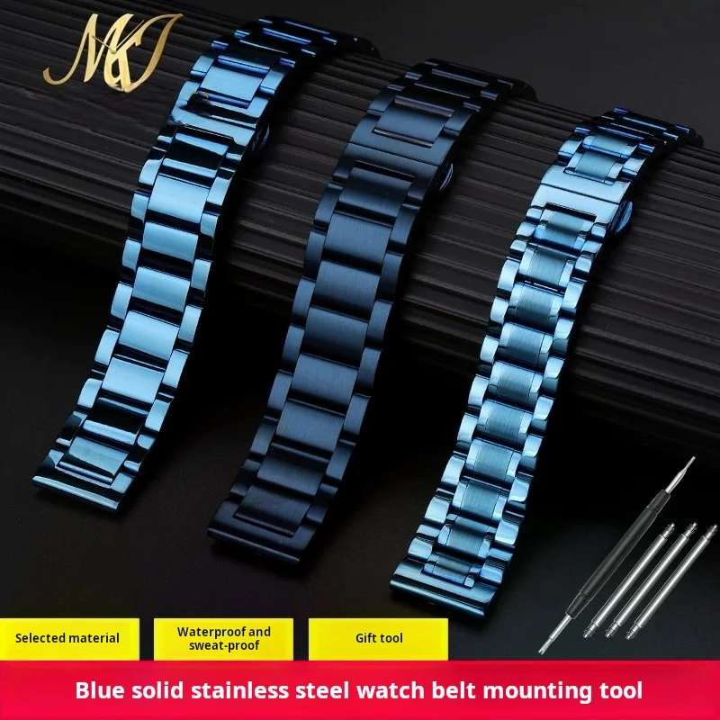 Matte Dark blue Stainless Steel Watchband 18m 20mm 21mm 22mm For any brand Quick release Men Polished Watch Strap Metal Bracelet