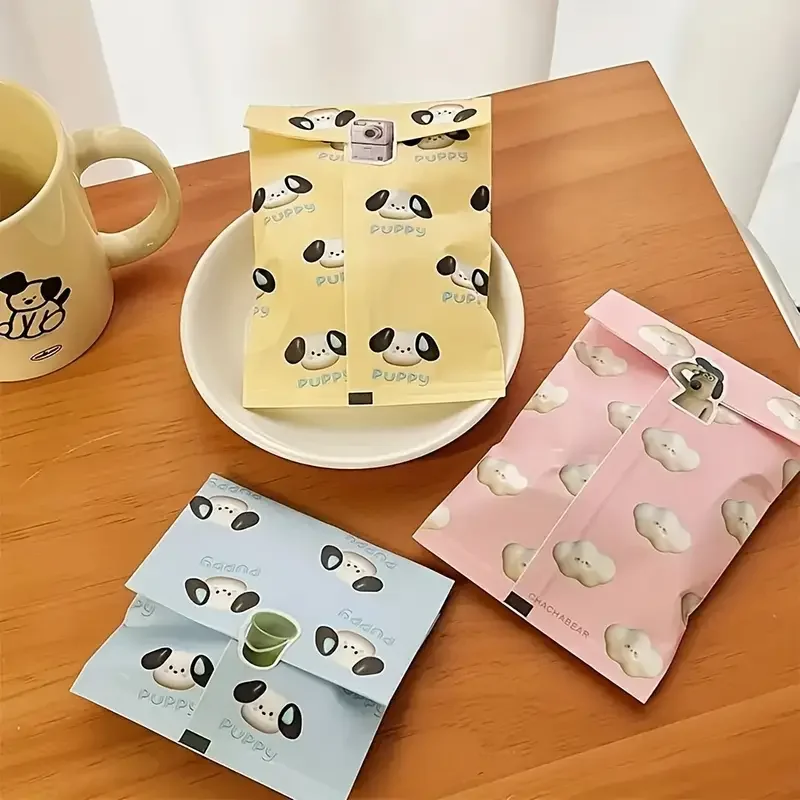 50pcs Gift Bag Cute Cartoon Pattern Gift Paper Bag Baking Small Item Storage Bag Snack Zipper Packaging Bag