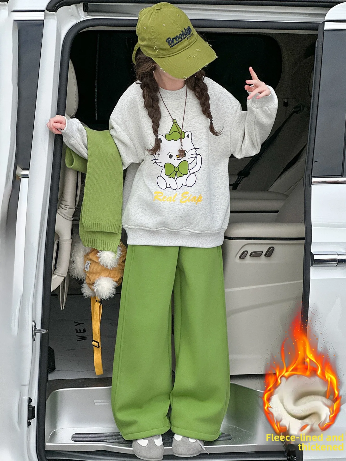 

Thiened Fce Children's Tee-Piece Set Wide Leg Pants Hoodie Autumn Winter Faionable Korean Sle Girls Clothing