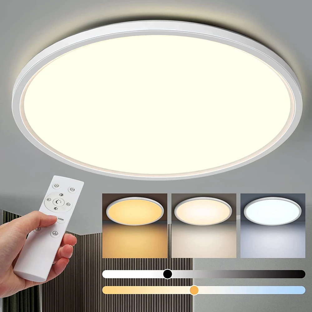 Plafonnier LED Ultra-Mince avec Télécommande, Éclairage à Intensité Réglable, Luminaire de Plafond, Idéal pour un Salon ou une Cuisine, 0.8 Pouces