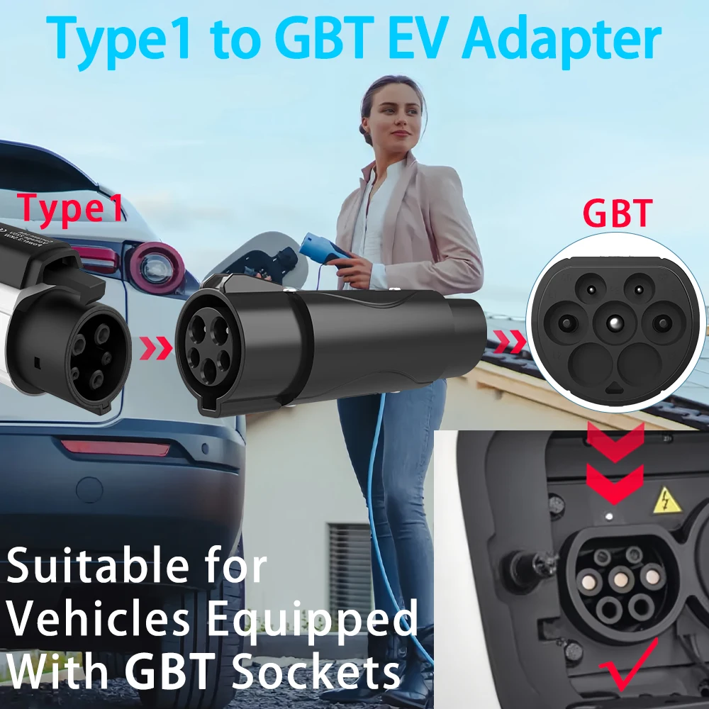 Unirise 7kw Type1 to GBT EV Charging Adapter 32A EVSE Connector Charger j1772 Type 1 to GB/T Converter For Electric Vehicle BYD