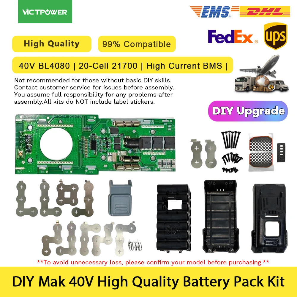 For Mak 40V XGT BL4080 Battery Case Kit 10.0Ah 10S2P 20-Cell 21700 High Current BMS DC Style Replacement