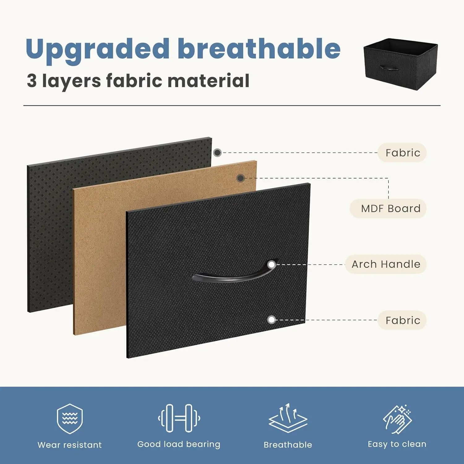 Suporte de TV com 5 gavetas de tecido para TV de 45 polegadas, pés ajustáveis, mesa de console de armazenamento em preto