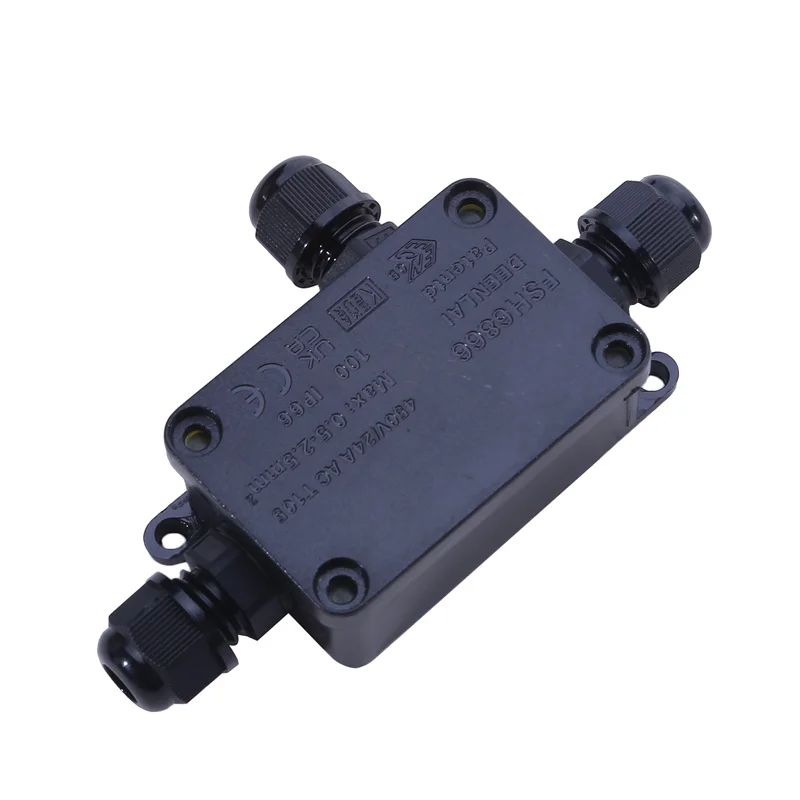 Junction Box Mini Outdoor Waterproof Ip66 Terminals One In Two Out Waterproof Plastic Corrosion Resistant Black Junction Boxes