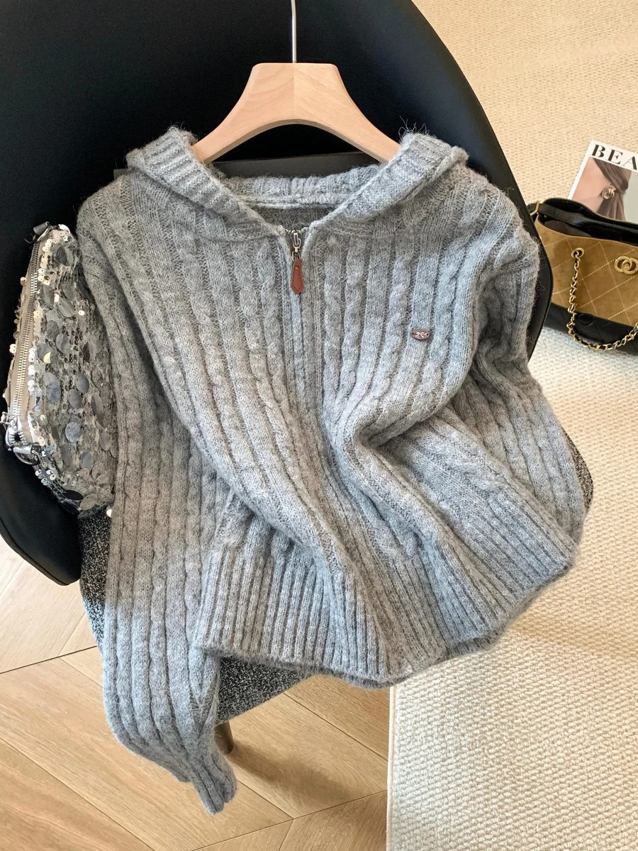 

Женский длинный вязаный свитер с капюшоном для ленивых, пальто осень-зима, вязаный открытый кардиган небольшого размера, теплый комбинезон для поездок на работу