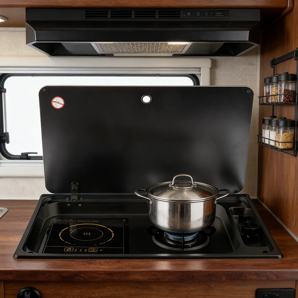 JDA Wholesale Black Nano Coating Built-in Gas Stove & Induction Cooker For RV Camper Boat Motorhome Kitchen
