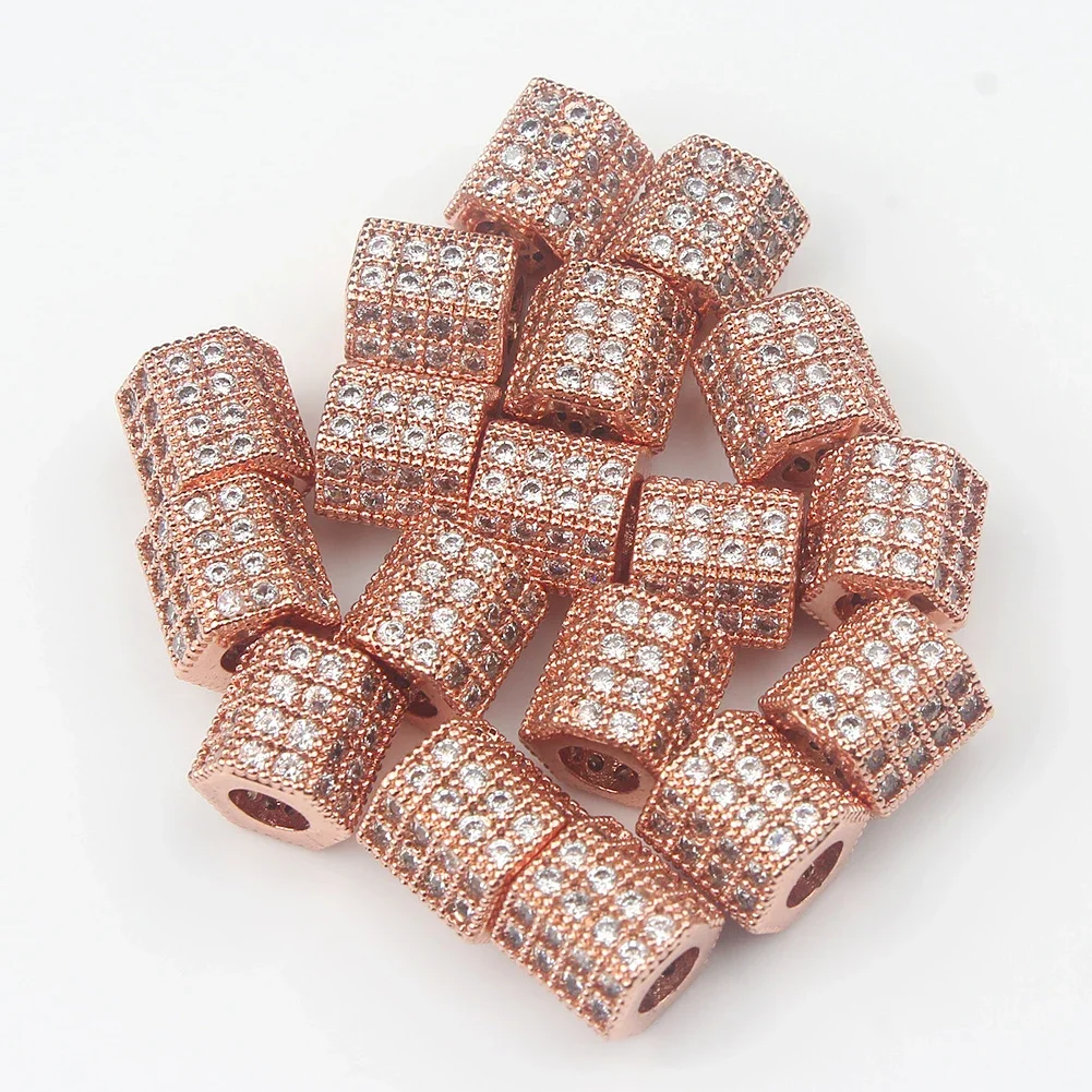 3pcs/lot Micro Pave Zirconia Beads Geometry Cylinder Metal Cubic Zircon Beads For DIY Bracelet Necklace Design Jewelry Making