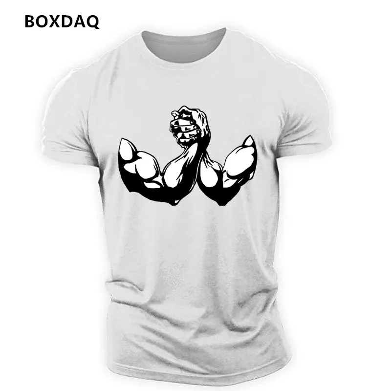 Muscle Arm Wrestling Sports Men's T-Shirts Summer Short Sleeve 3D Printing Gym Workout Sporty Casual Tops 6XL Plus Size Tee
