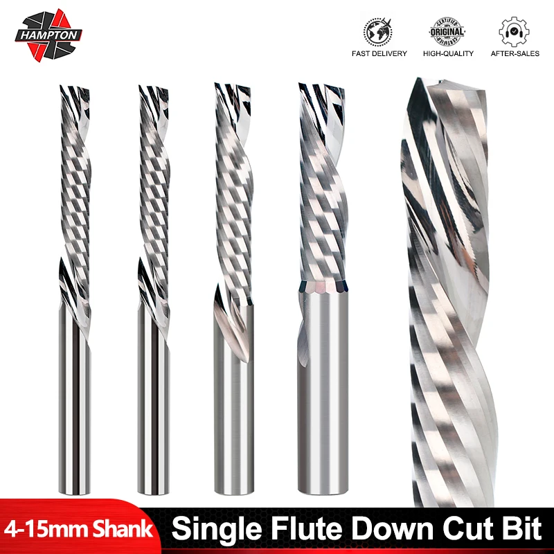 

HAMPTON End Mill Single Flute Down Cut Spiral Router Bit 4/5/6/8/10/12mm Shank Left Hand CNC Milling Cutter For Wood Acrylic PVC