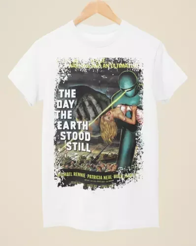 The Day the Earth Stood Still (1951) -Movie Poster Inspired Unisex White T-Shirt Tees High Quality 100%Cotton Short Sleeve