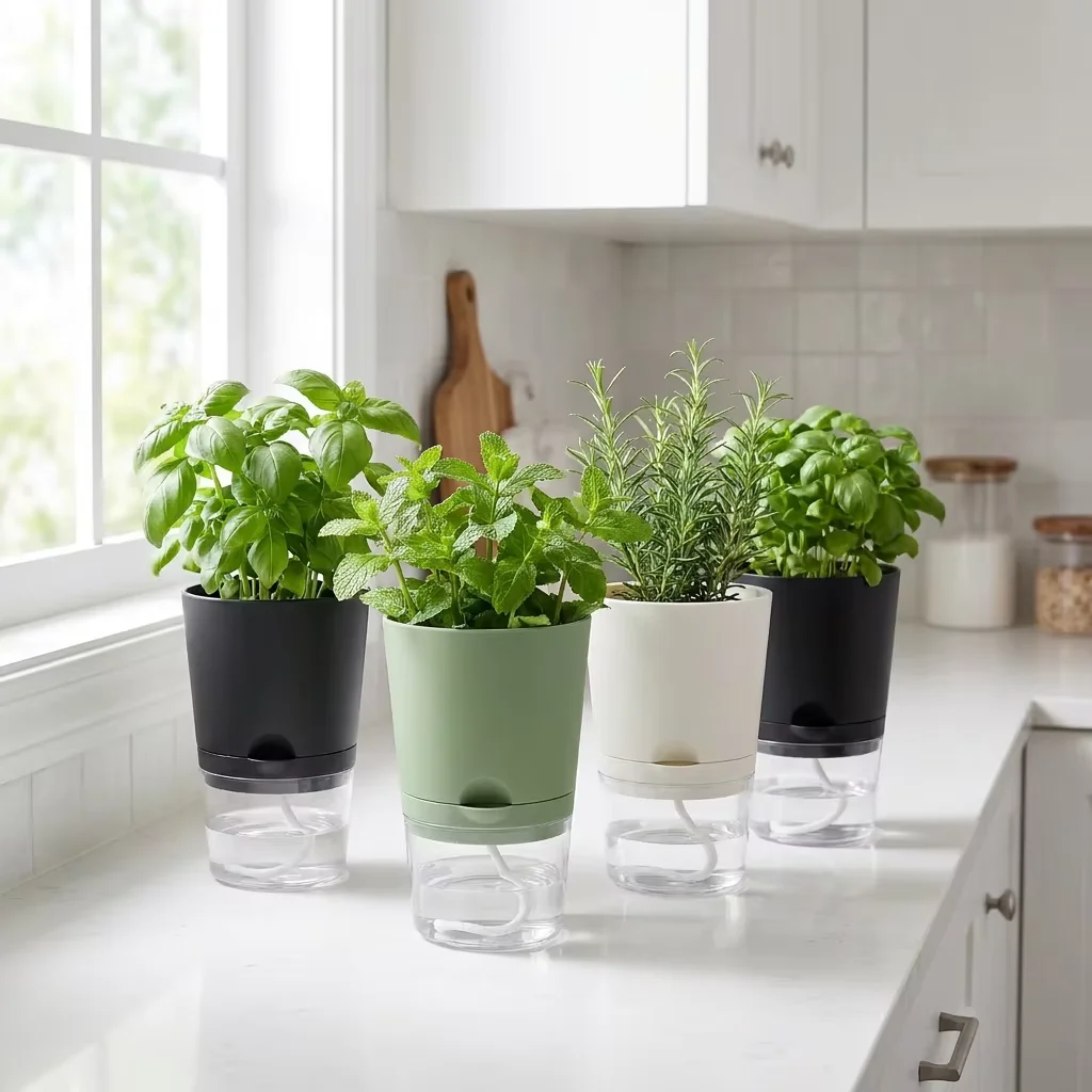 Cross Border Oulinze Self-Priming Lazy PP Flower Pots Wholesale Transparent Double-Layer Succulent Pots Modern Design Indoor Use