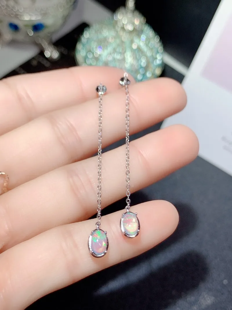 Owalne 4 * 6MM Naturalne opalowe kolczyki dla kobiet 925 Sterling Silver Vintage Femme Gift Fine Jewelry Stone