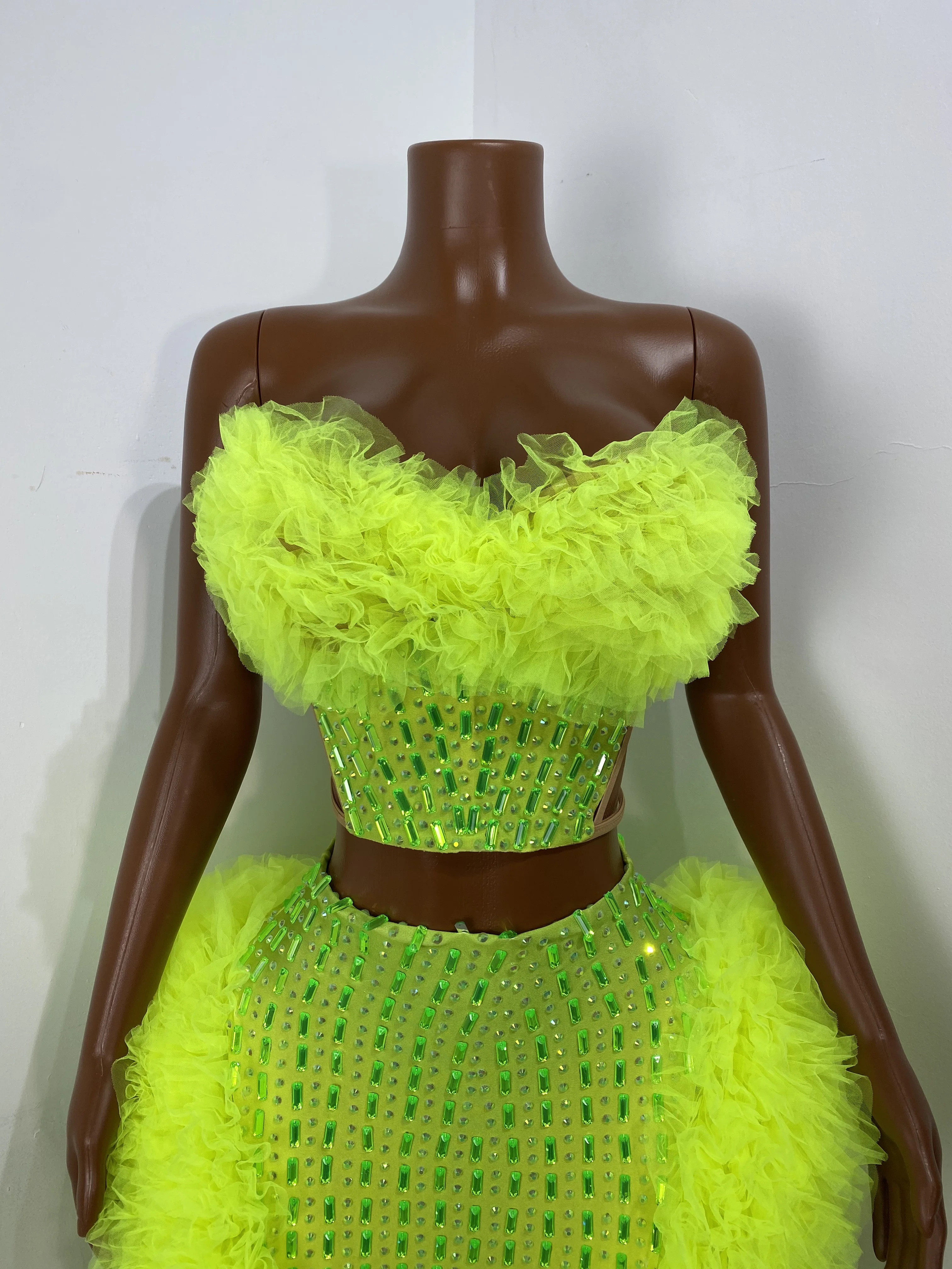 Sommer Frauen Backless Mint Grün Kristall Maxi Langen Rock Set Geburtstag Party Kostüm Bar Nachtclub Bühne Leistung Kleidung