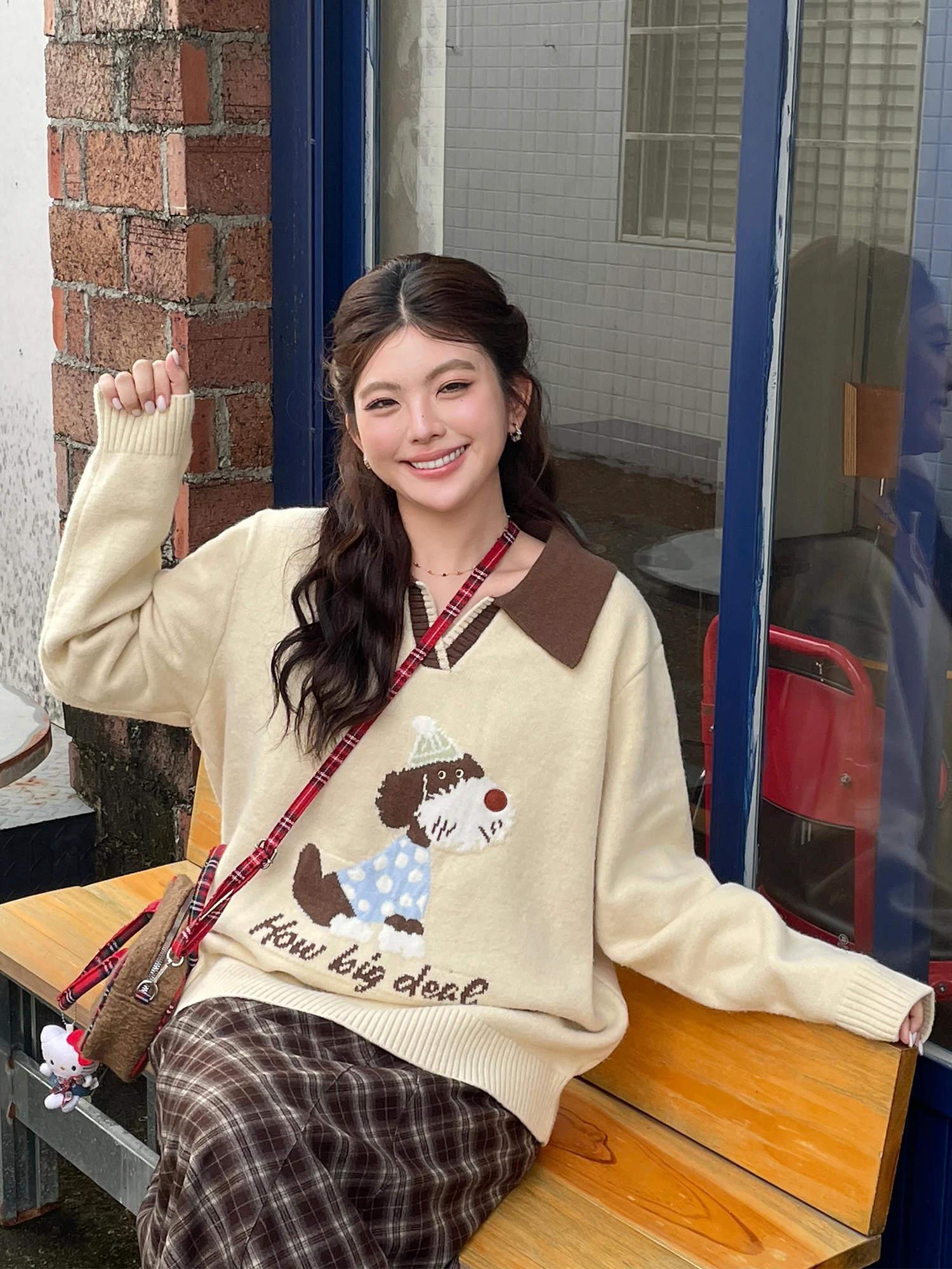 

Весна 2026: Женский свитер больших размеров с воротником и цветными вставками, милый, стройнящий, вязаный топ, повседневный, универсальный, для ежедневной носки