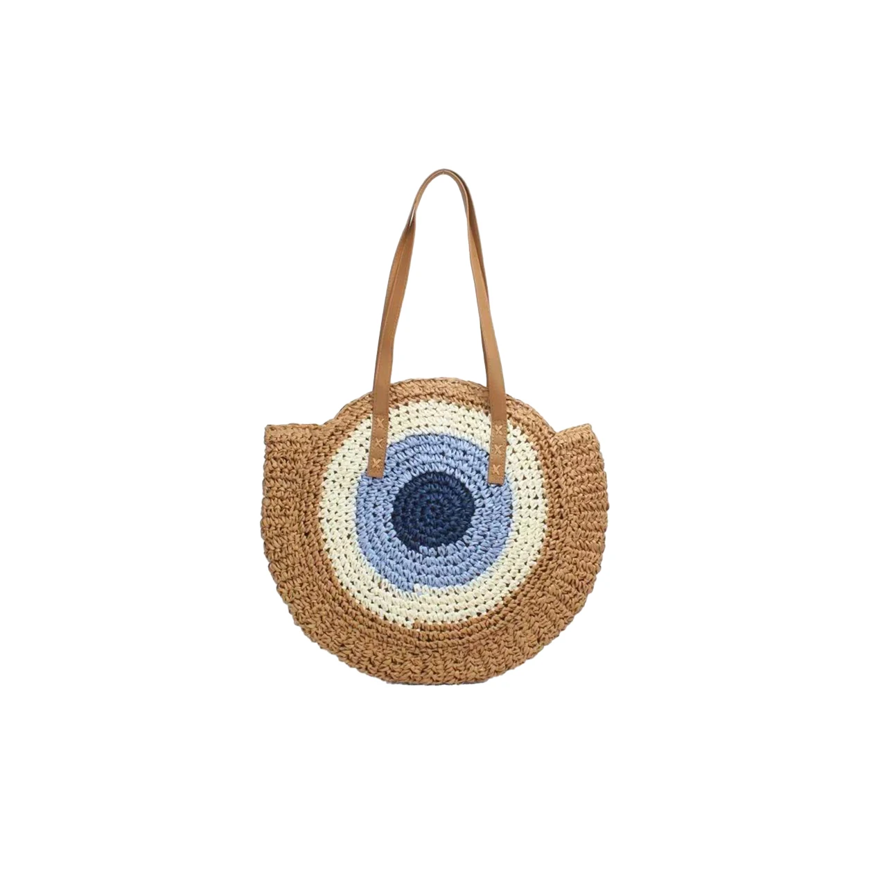 Straw Bag Women Hand-woven Handbag Round Shape Rattan Bag Big Capacity Casual Beach Shoulder Crossbody Bag