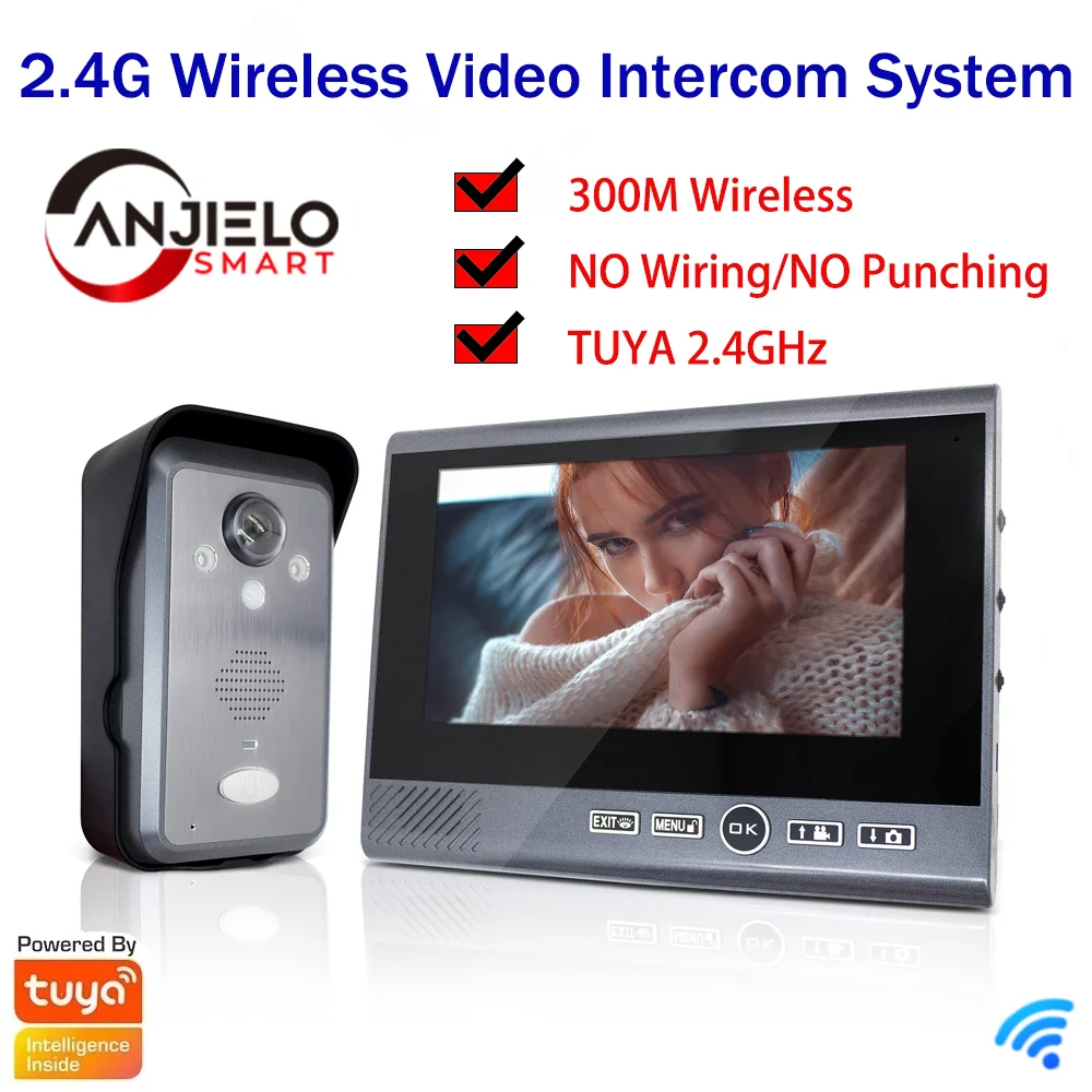 

Беспроводной видеодомофон ANJIELO Tuya 1080P - установка без сверления, обнаружение движения, длительное время работы в режиме ожидания, видеодомофон