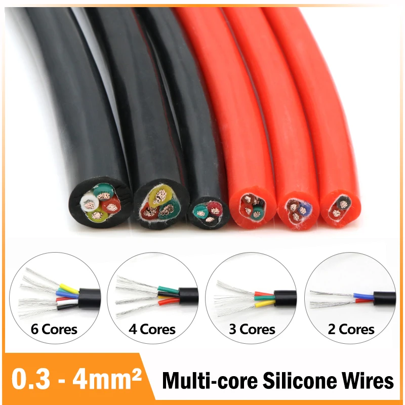 

2 3 4 6 Cores Soft Multi-core Silicone Rubber Cable Sq 0.3 0.5 0.75 1 1.5 2 4mm Insulated Flexible High Temperature Copper Wires