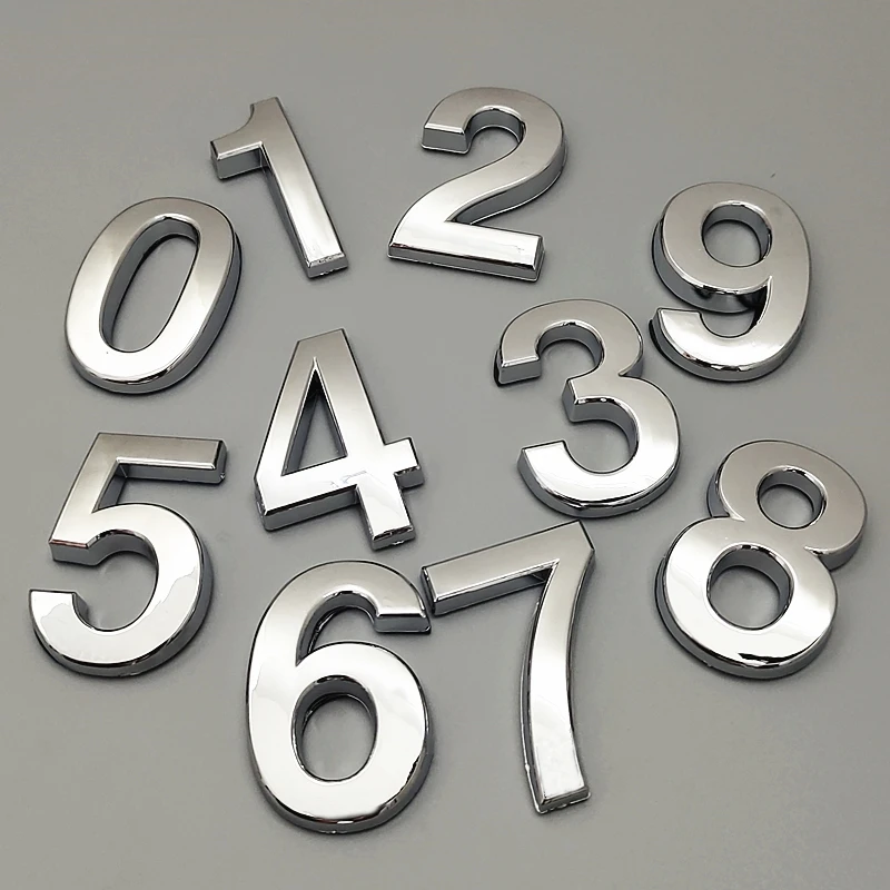 70mm 0123456789ABCDEF Wonzeal Modern Silver Plaque Number House Hotel Door Address Digits Sticker Plate Sign ABS Plastic