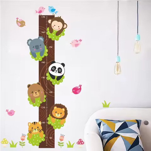 Monkey Lion Panda Animal Growth Chart Wall Stickers Kids Bedroom Decoration Children Height Measure Safari Mural Art Home Decal