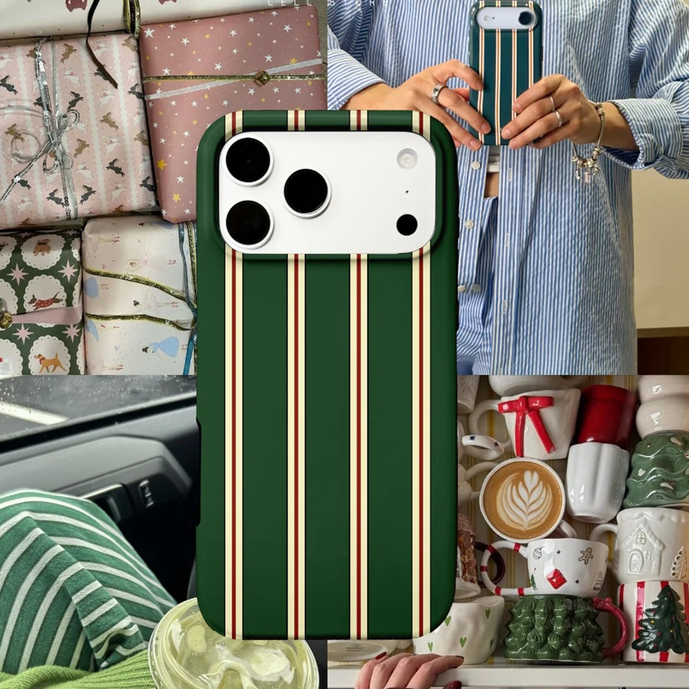 Capa de Celular Clmj Fashion com Listras para iPhone 17 16 15 14 13 12 11 Air Pro Max X XS XR XSMax 7 8 Plus, Capa Rígida de PC com Película Brilhante