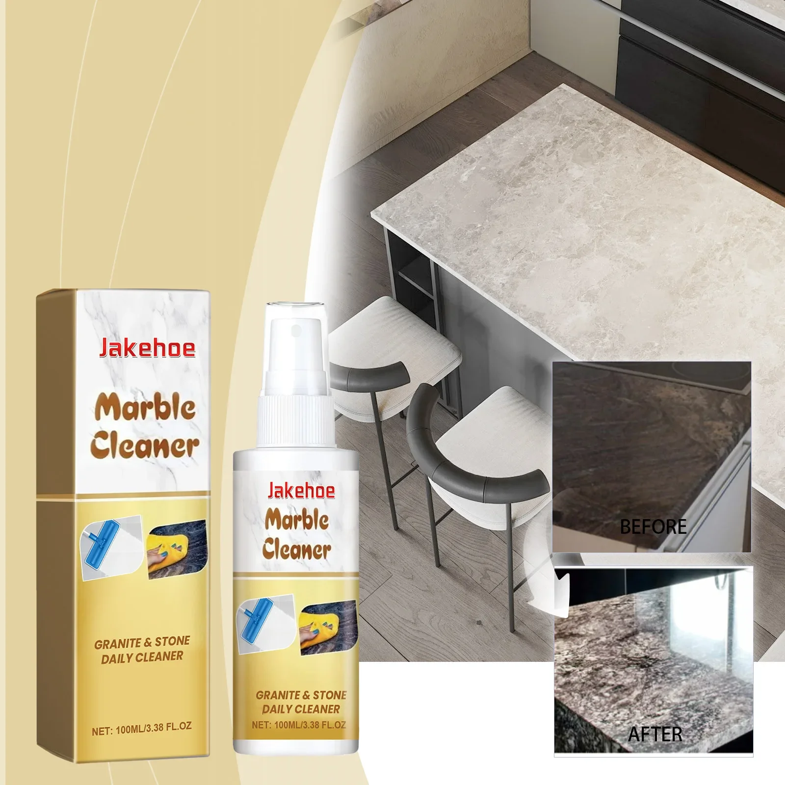 

Marble Polishing & Maintenance Cleaner - Home Kitchen Countertop Stain Removal Restore Shine Extend Service Life Stone Care