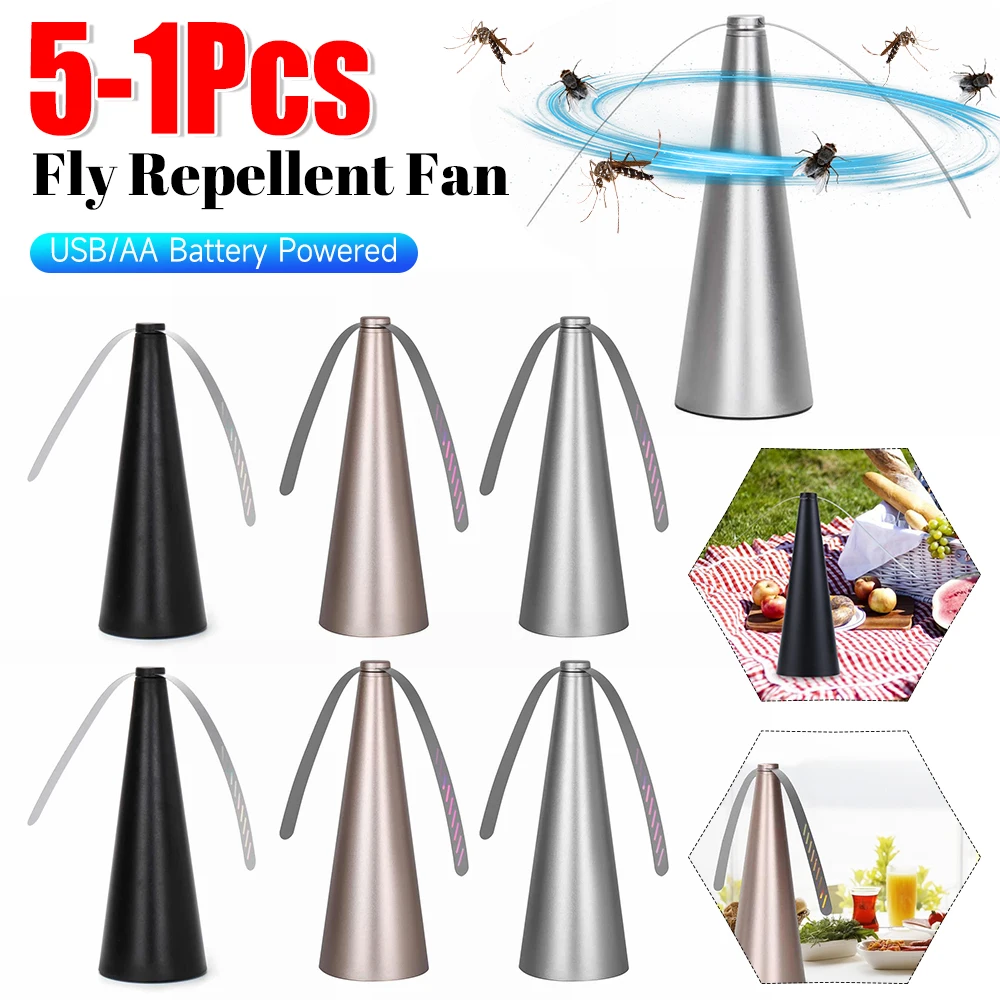 1-5PCS Automatic Mosquito Repellent Fan USB/Battery Fly Mosquito Repeller Fan Battery Powered Portable Pest Control for Home Out