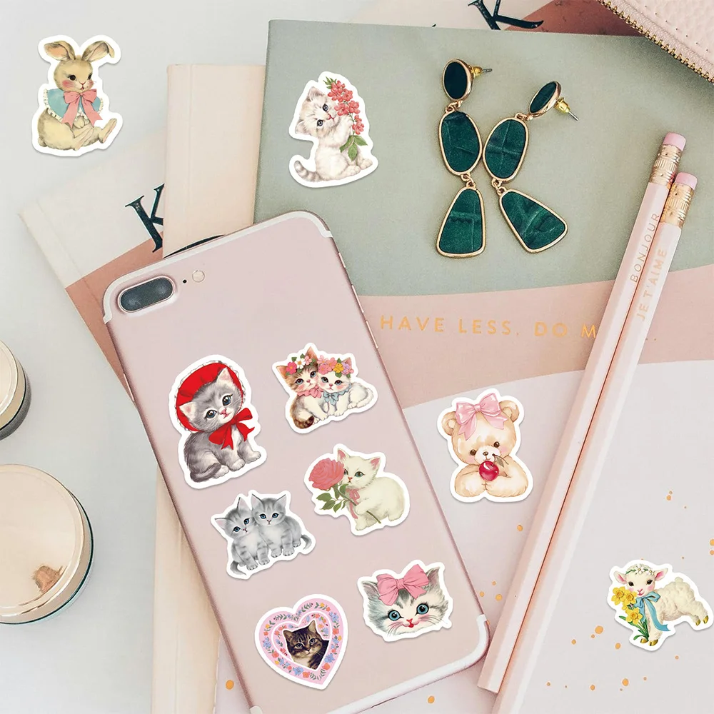 500 sztuk śliczne naklejki ze zwierzętami rolka estetyczna kokietka kreskówki naklejki dekoracyjne DIY Scrapbooking Laptop telefon Kawaii zestawy naklejek