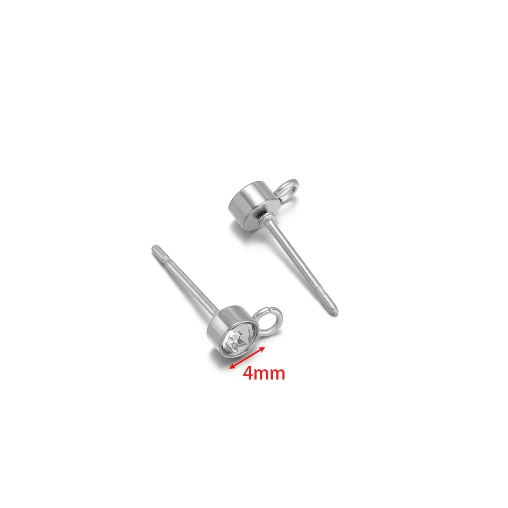 20 Stück Edelstahl Gold Farbe Zirkon Ohrstecker Post mit Haken für DIY Ohrringherstellung Schmuckzubehör Großhandel 3/4/5/6 mm