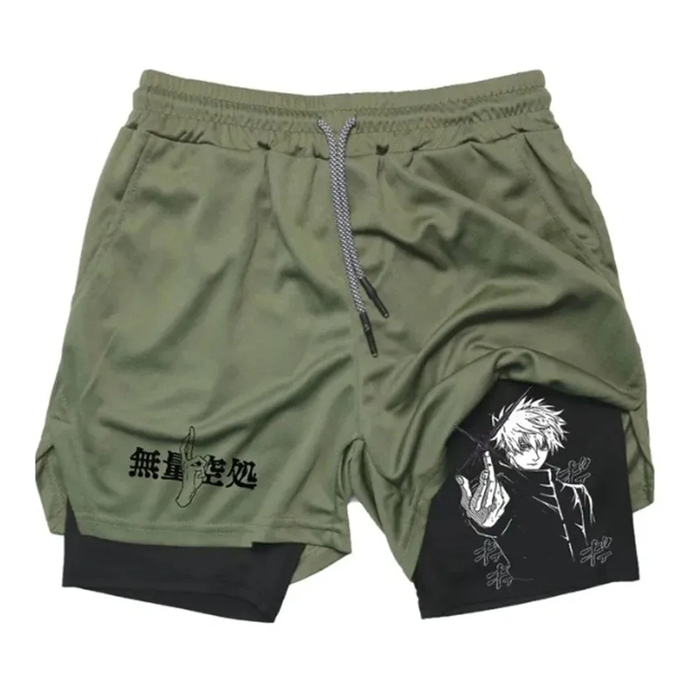 Anime Compression Shorts Summer Sports Men\'s Gym 2-in-1 Training Exercise Fitness Sports Shorts Casual Beach Jogging Shorts 3XL