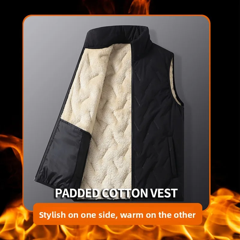 

Winter Thiened Fce Lined Stand Collar Vest Men's Warm Windproof Cold Resistant Casual Outerwear Busin Faion Vest