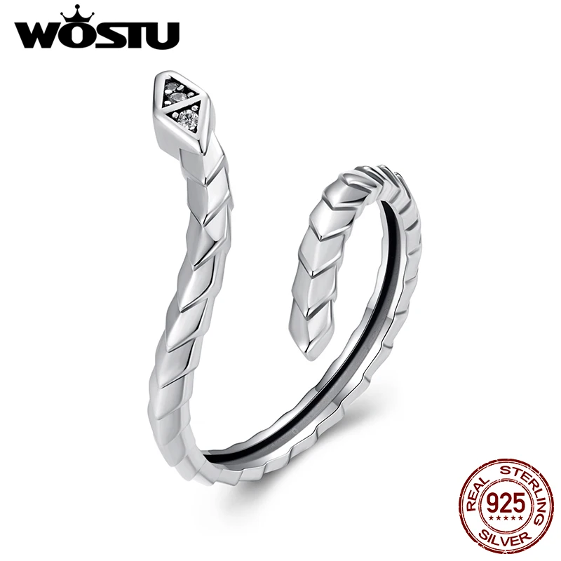 WOSTU Original 925 Sterling Silver Snake Open Ring Finger Ring Oxidized Silver Simple Ring For Women Fine Jewelry Party Gift